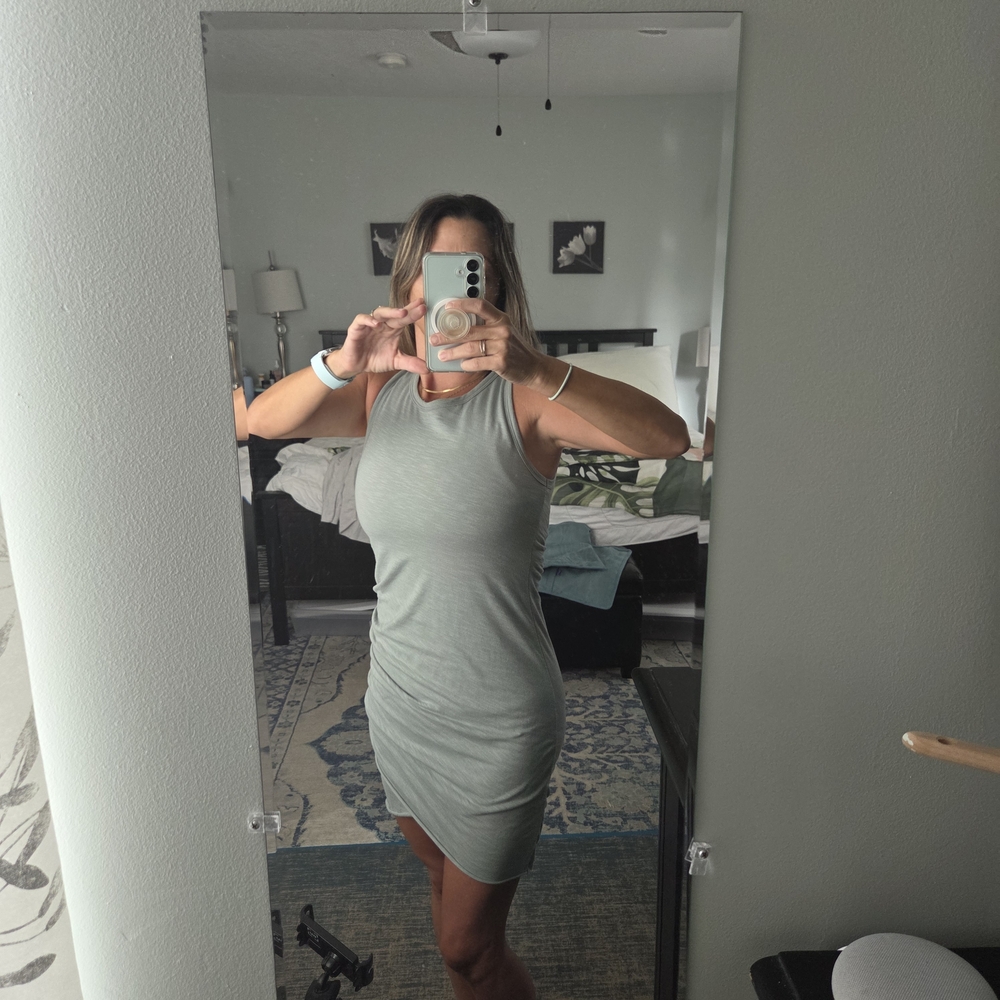 Pink Lily Sleeveless Ruched Mini Dress - Light Gray
